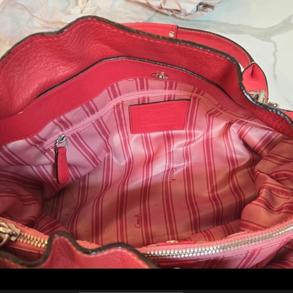 Y2K Coach Penelope Genuine Leather Pebbled Satchel Shoulder Bag Red - Picture 7 of 13